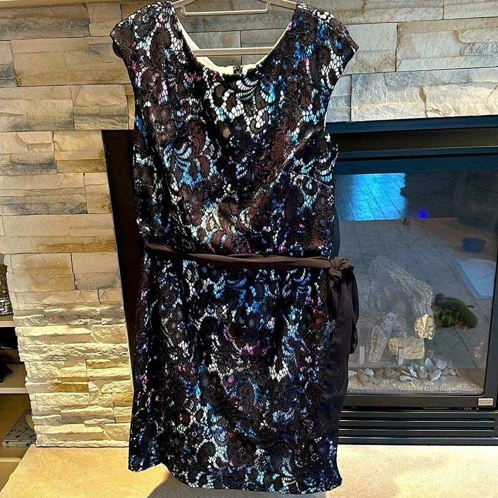 Alex Evenings Black Floral Lace‎ Sheath Dress 16W Mother of the Bride Guest